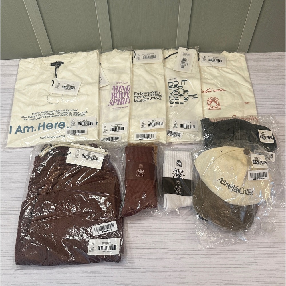 Active After Coffee Mens Mindful Graphic Tee Shorts Hat Socks Bundle New